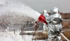 using firefighting foam to spray an airplane