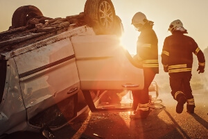 stock image of a vehicle rolled over after a crash