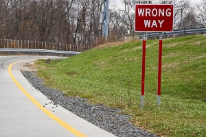 wrong-way sign on a rural road in Georgia