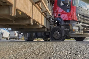 A truck that is about to get into an accident.