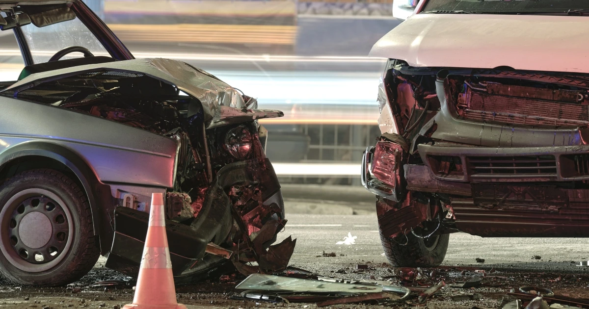 A car crash at night.