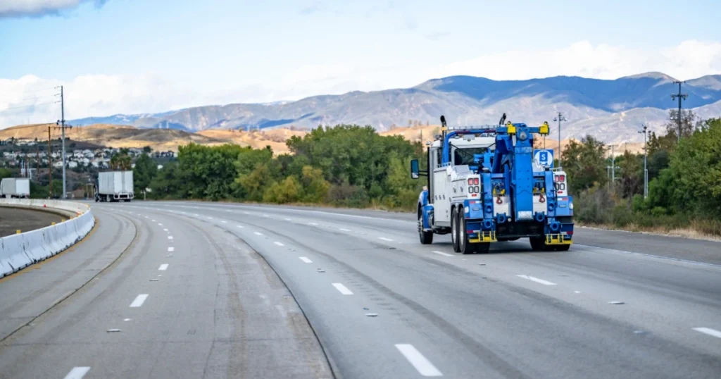 A truck on a highway.