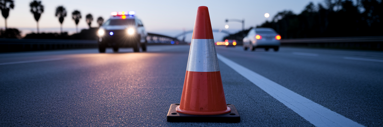 Roadside cone after i-26 car accident.