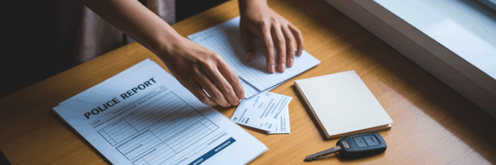 Organizing documents after a car accident.