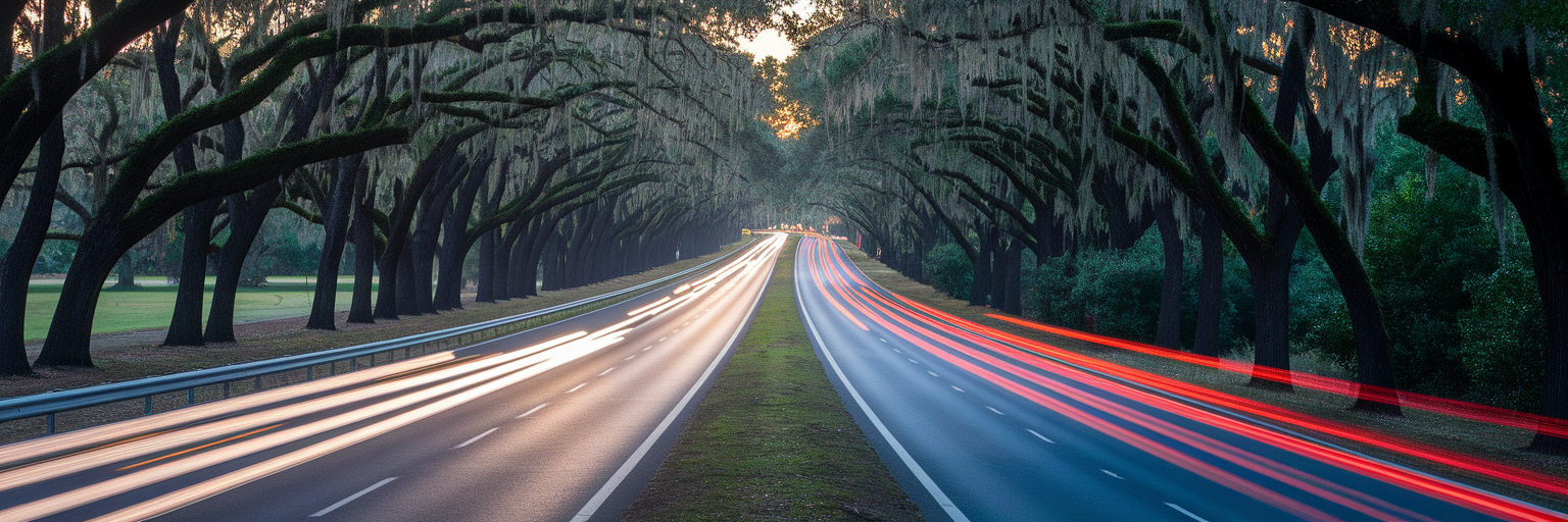 Evening traffic on savannah highway.