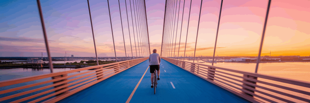 Cyclist riding on the Ravenel Bridge.