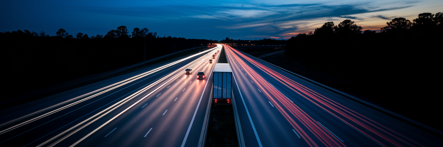 Dusk view of highway traffic in charleston.