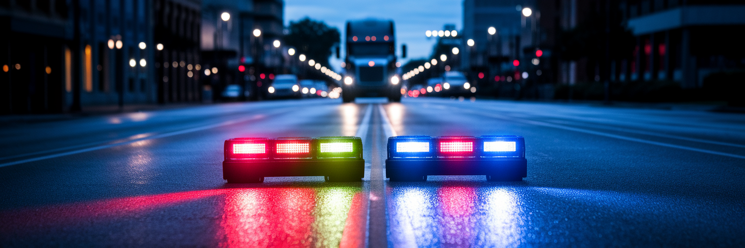 Emergency lights after downtown truck accident