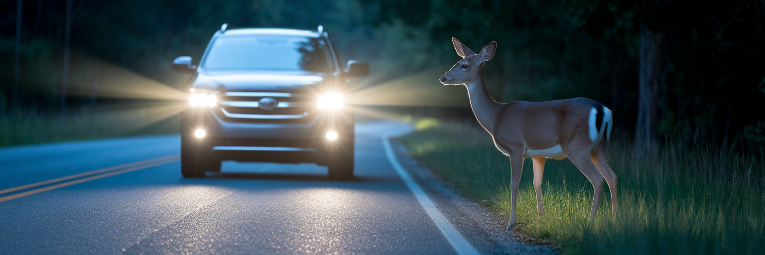 Deer on a rural south carolina road at night.
