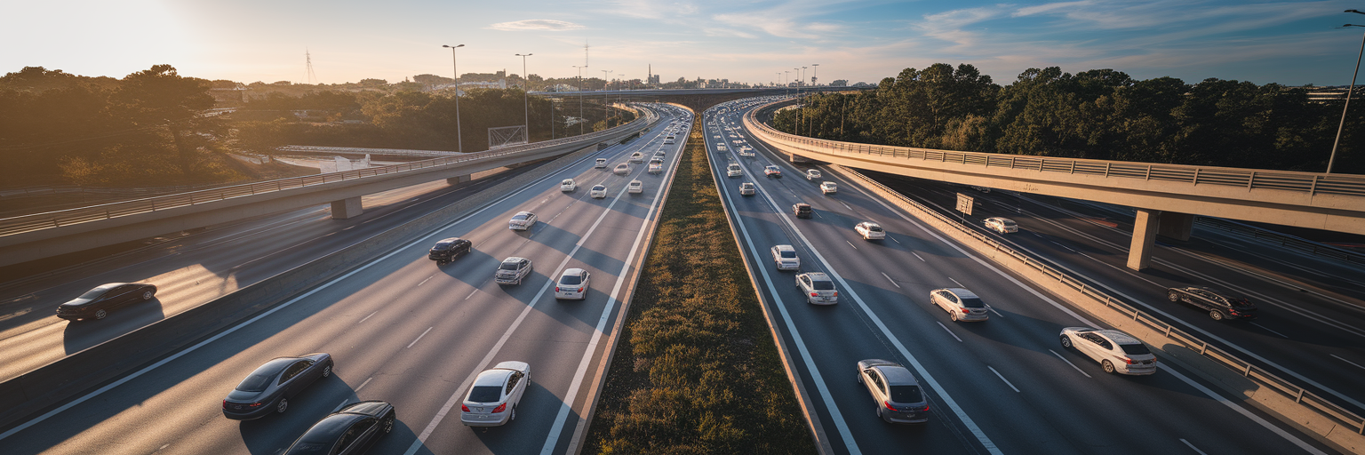 Dense traffic at a charleston highway interchange.